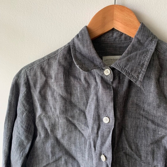 100% Linen Button-Down Petite Top - Picture 3 of 5